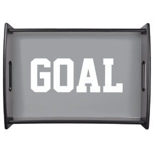 Sporty White Athletic GOAL Text On Modern Gray Serving Tray