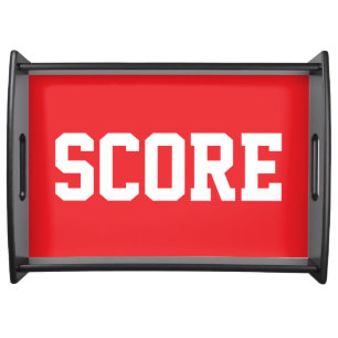 Sporty White Athletic SCORE Text On Bright Red Serving Tray