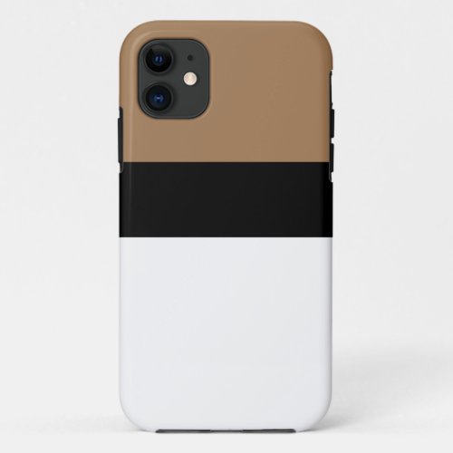 Sporty White Bold Black Mocha Brown Color Block iPhone 11 Case