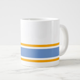 Sporty White Light Blue Yellow Racing Stripes Rim Giant Coffee Mug
