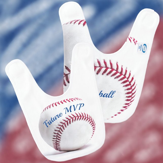 Sporty White on White Baseball customizable Baby Bib (Creator Uploaded)