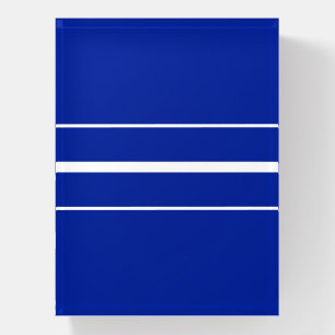 Sporty White Racing Stripes On Deep Royal Blue Paperweight