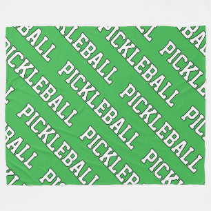 Sporty White Repeating PICKLEBALL On Bright Green Fleece Blanket
