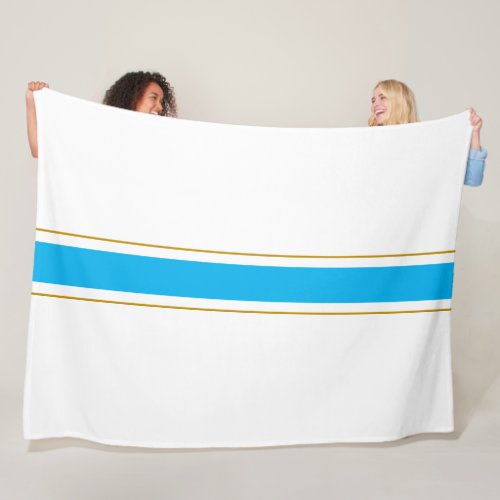 Sporty White Sky Blue Golden Brown Racing Stripes Fleece Blanket