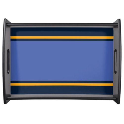 Sporty Wide Blue Yellow Racing Stripes Navy Edges Serving Tray