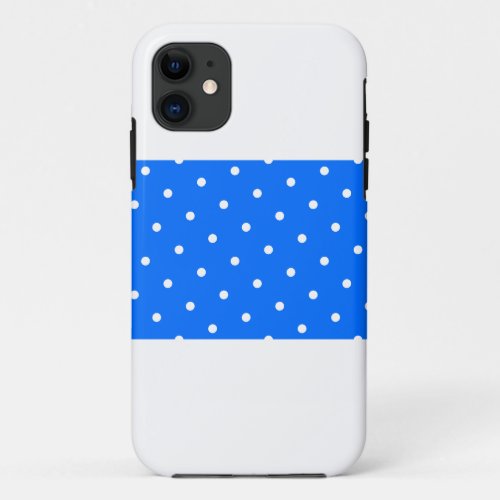 Sporty Wide Bright Blue Stripe White Dots On White iPhone 11 Case