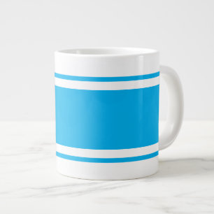 Sporty Wide Bright Sky Blue White Racing Stripes Giant Coffee Mug