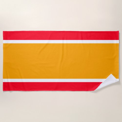 Sporty Wide Bright Yellow White Red Racing Stripes Beach Towel