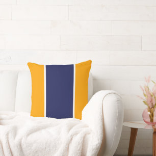 Sporty Wide Navy White Stripes On Orange Yellow Throw Pillow