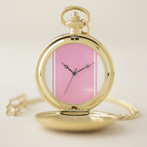 Sporty Wide Pink Center Racing Stripes On White Pocket Watch