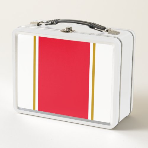 Sporty Wide Red Center Racing Stripes On White Metal Lunch Box