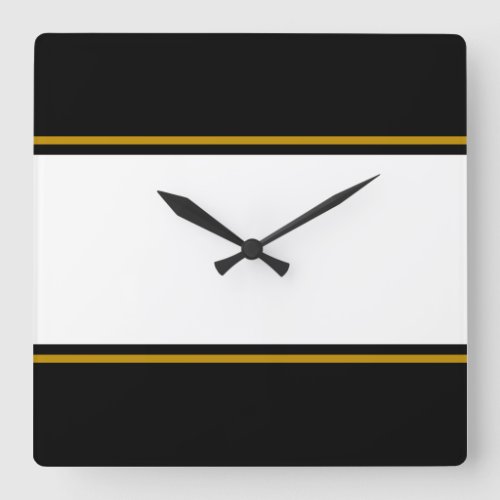 Sporty Wide White Brown Racing Stripes On Black Square Wall Clock