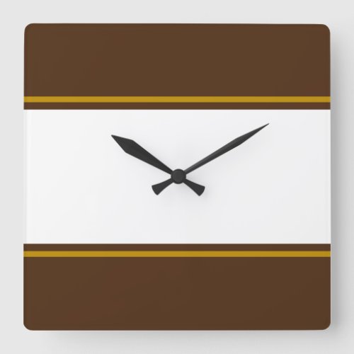 Sporty Wide White Cocoa Brown Racing Stripes Square Wall Clock