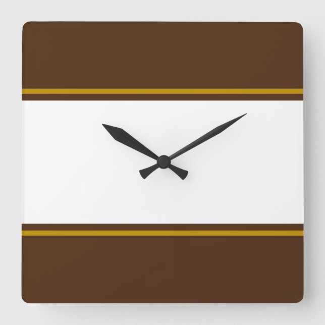Sporty Wide White Cocoa Brown Racing Stripes Square Wall Clock (Front)