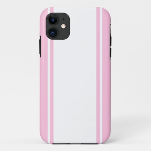 Sporty Wide White Racing Stripes Light Pink Edges iPhone 11 Case