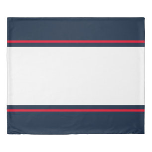 Sporty Wide White Red Navy Blue Racing Stripes Duvet Cover