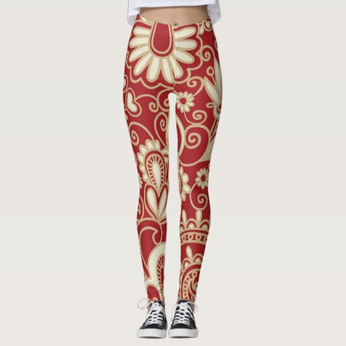 Sporty Womens Leggings With Red Ornaments