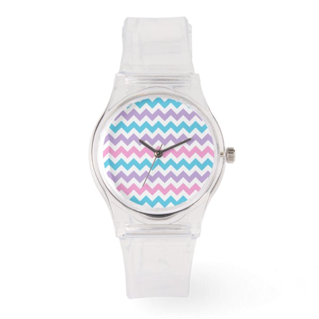 Sporty Wristwatch: Pink, Turquoise, Lilac Chevrons Watch (Front)