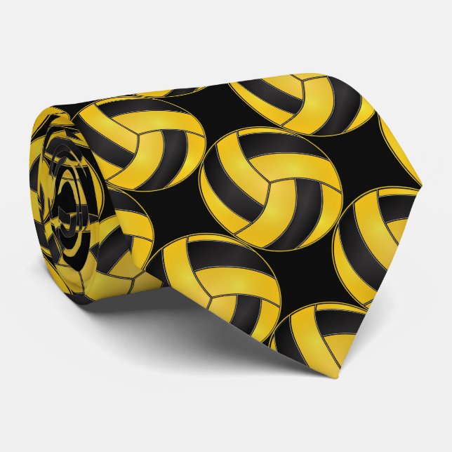Sporty Yellow and Black Volleyball Neck Tie (Rolled)