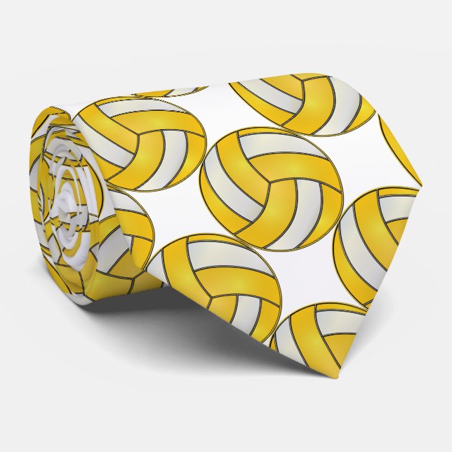 Sporty Yellow and White Volleyball Neck Tie (Rolled)