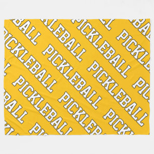 Sporty Yellow Orange White Repeating PICKLEBALL Fleece Blanket