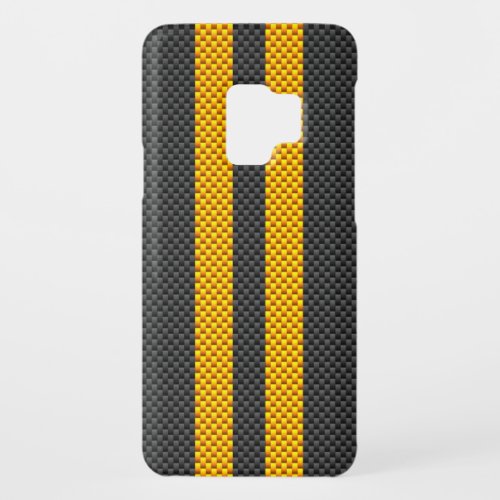 Sporty Yellow Racing Stripes Carbon Fiber Style Case_Mate Samsung Galaxy S9 Case
