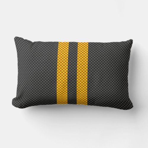 Sporty Yellow Racing Stripes Carbon Fiber Style Lumbar Pillow