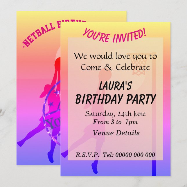 SportyThemed Netball Party Invitation (Front/Back)