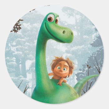 Spot And Arlo Walking Through Forest Classic Round Sticker by gooddinosaur at Zazzle