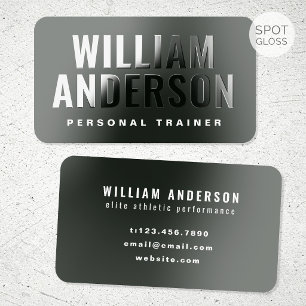 Spot Gloss Personal Trainer Minimalist Green Gray Raised Spot UV Business Card