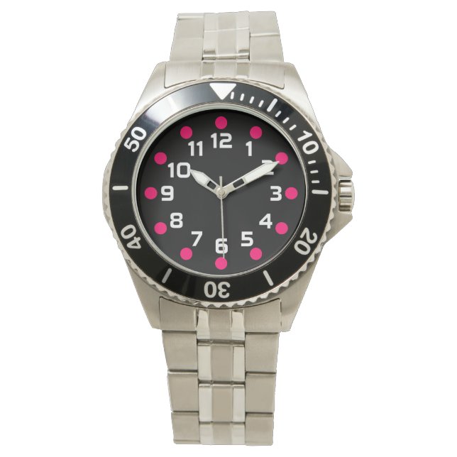 Spot Markers - Neon Red and White on Black Watch (Front)