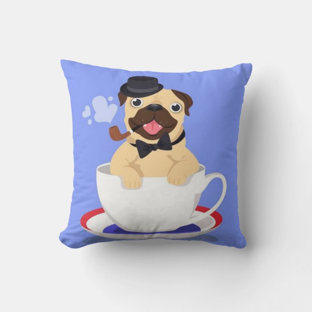 Spot Of Tea Pug Throw Pillow (Front)