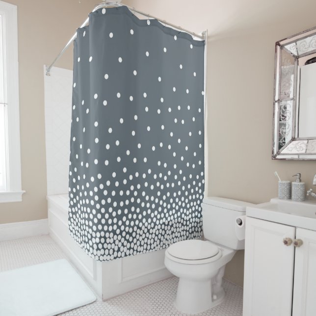 Spot Shaded 240816 - White and Slate Gray Shower Curtain (In Situ)