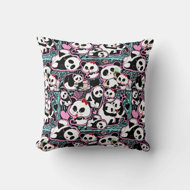 Spot The Panda! Panda Doodles Throw Pillow (Front)