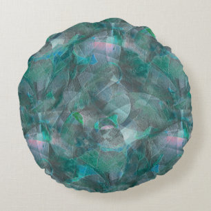 Spoted greenish cyan over unfinished wall plaster  round pillow