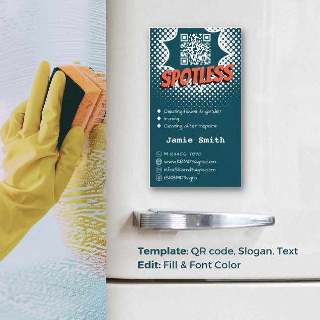 Spotless Blue: Custom House Cleaning QR-code Business Card Magnet (Spotless Blue: Custom House Cleaning QR-code Business Card Magnet)