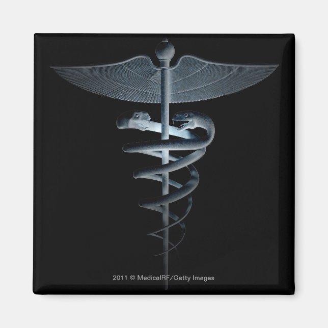 Spotlight on a medical caduceus magnet (Front)