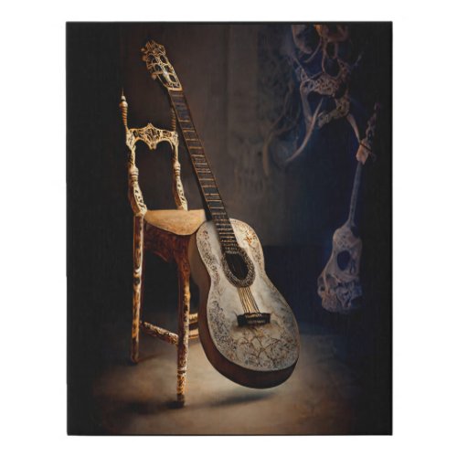 Spotlight On Guitar Faux Wrapped Canvas Print