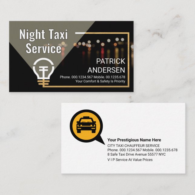Spotlight On Night Taxi Service Business Card (Front/Back)
