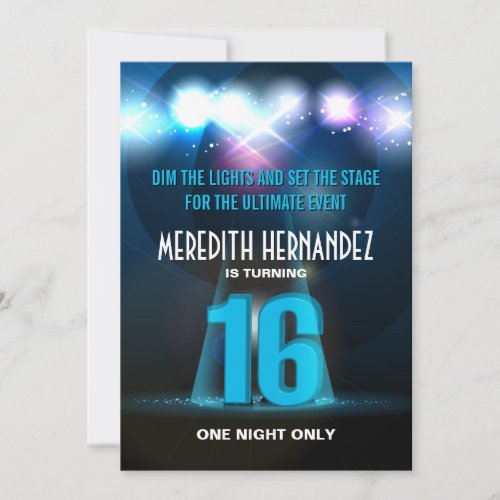 Spotlight Star Blue Sweet 16 Personalized Invite