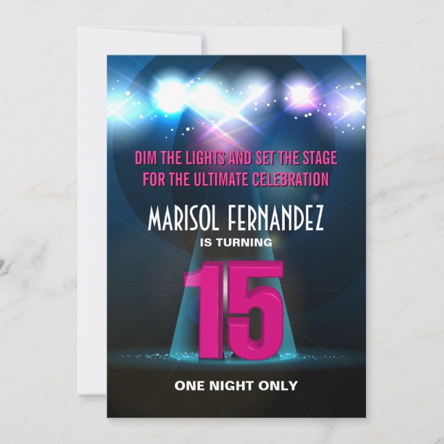 Spotlight Star Pink Quinceañera Invitation (Front)
