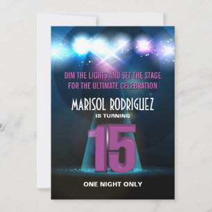 Spotlight Star Purple Quinceañera Invitation