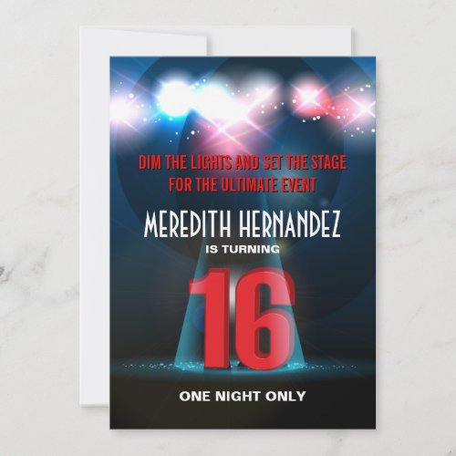 Spotlight Star Red Sweet 16 Invitations