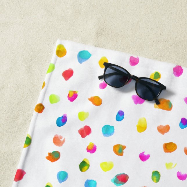Spots and dots polka dot watercolor beach style towel (In Situ)