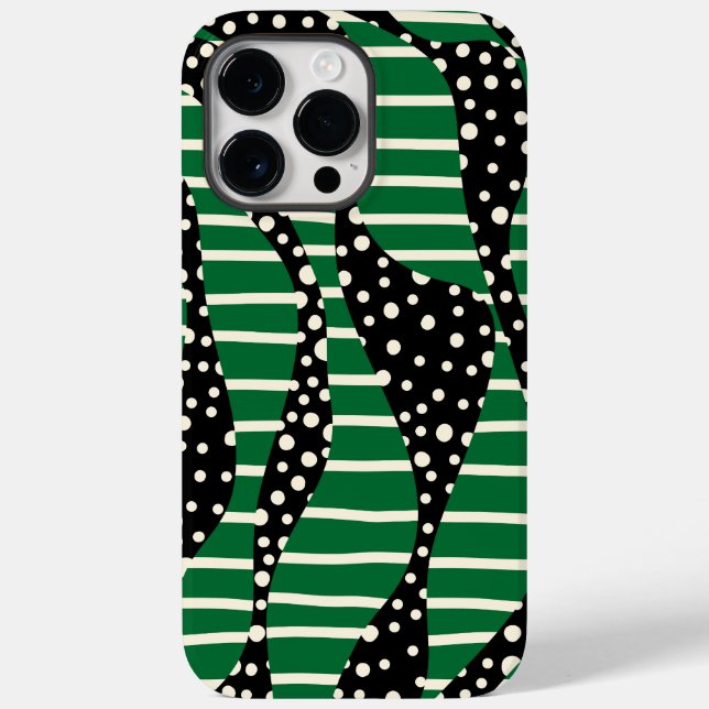 Spots and Stripes 2 - Green, Cream and Black Case-Mate iPhone Case (Back)