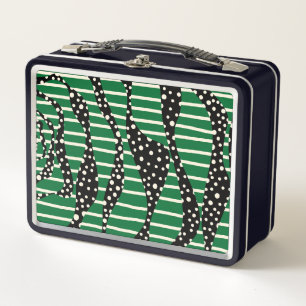 Spots and Stripes 2 - Green, Cream and Black Metal Lunch Box