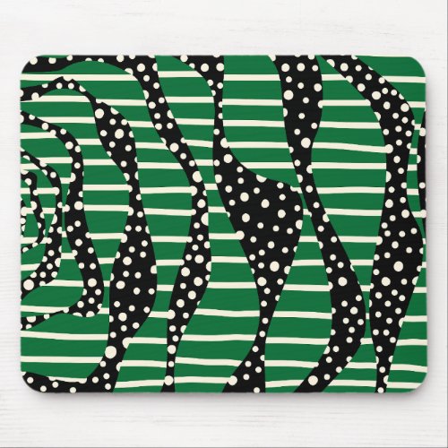 Spots and Stripes 2 _ Green Cream and Black Mouse Pad