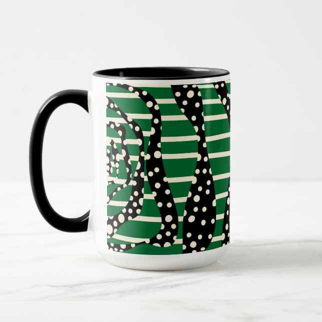 Spots and Stripes 2 - Green, Cream and Black Mug (Left)