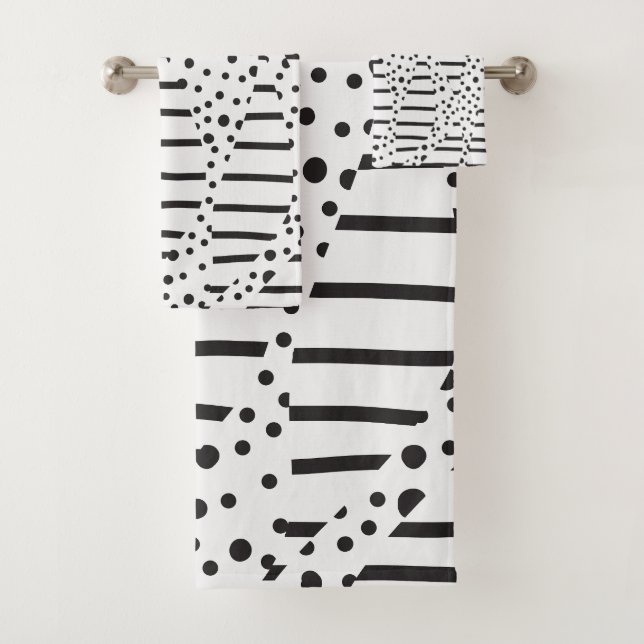 Spots and Stripes 2 in Black and White  Bath Towel Set (Insitu)