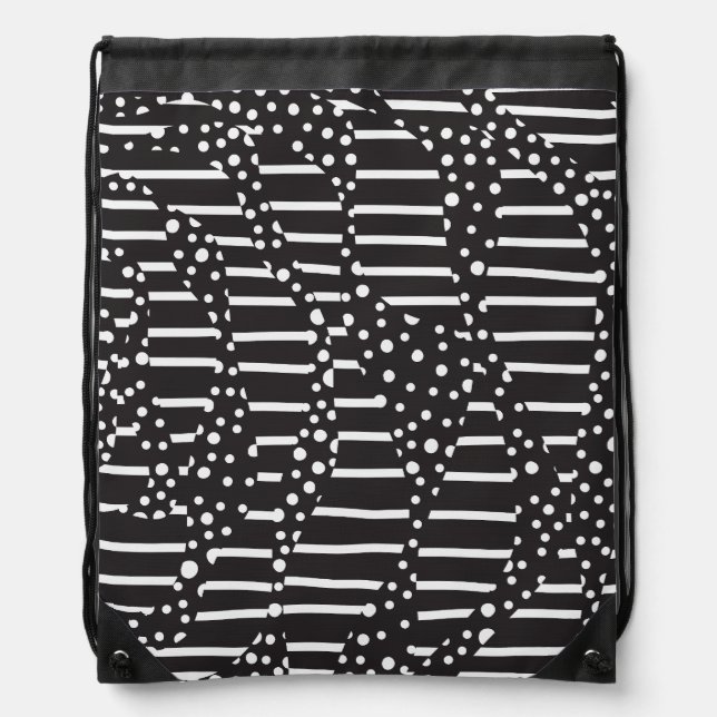Spots and Stripes 2 in White on Black  Drawstring Bag (Front)